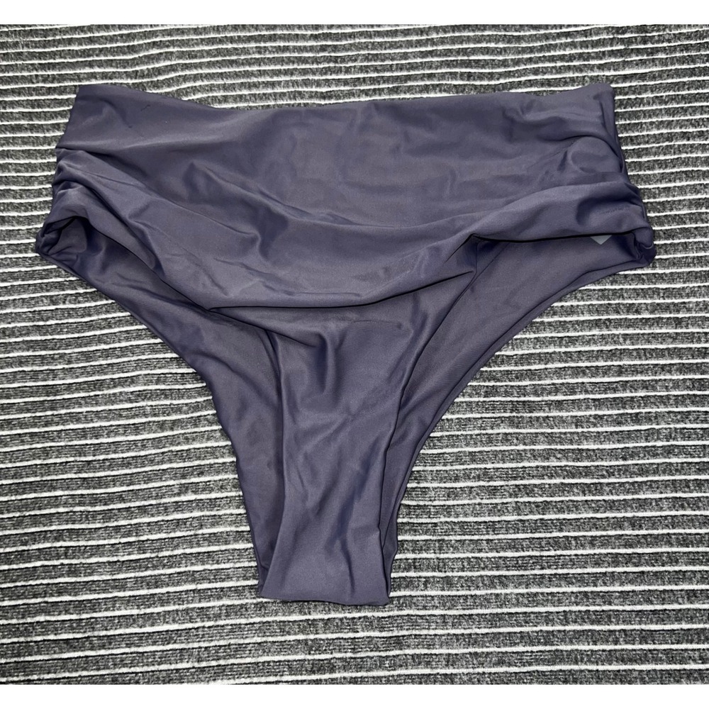 SHEIN Charcoal Grey High Waisted Ruched Front Bikini Bottoms XL Womens Swimwear